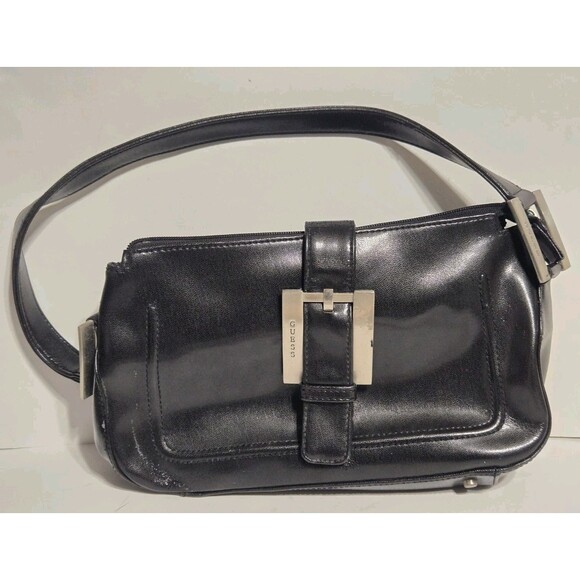 Vintage Guess Black Shoulder Bag Purse Y2K Logo Buckle Baguette Handbag Grunge - Picture 1 of 8